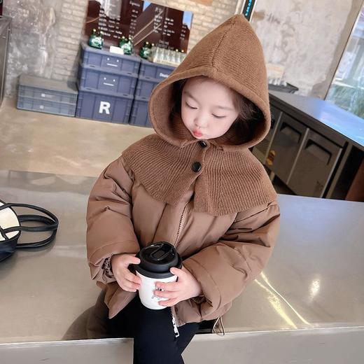 韩国儿童装女童冬装毛线可拆卸帽子羽绒服不透风外套洋气童装 商品图0