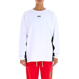 GCDS 女士字母徽标刺绣棉质长袖卫衣 白色 AFW19M020008 BIANCO