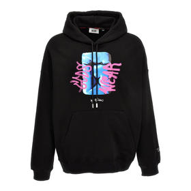 GCDS 男士涂鸦徽标印花棉质连帽卫衣 黑色 FW23M10066702