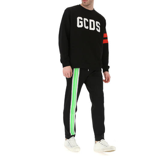 GCDS 男士绿色徽标提花棉质休闲运动裤 黑色 ASS19M030011 GREEN 商品图3