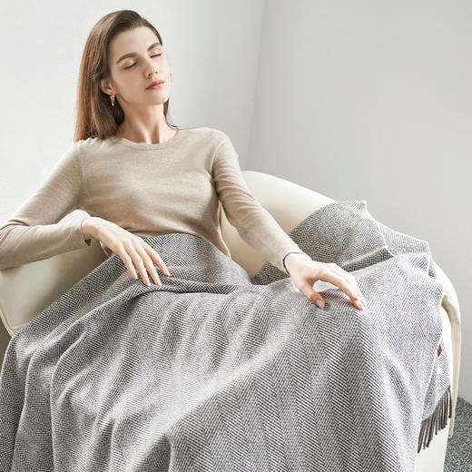 【纯羊绒人字纹羊绒毯】羊绒世家100%山羊绒羊绒毯舒适保暖空调保温毯子 商品图3