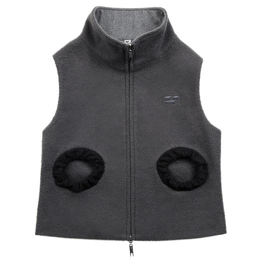 灰黑拼色羊毛圈圈口袋双拉链修身短马甲 商品图1