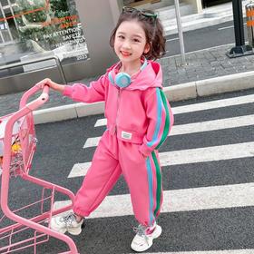 女童连帽彩条套装2024春季新款韩版两件套洋气网红童装潮
