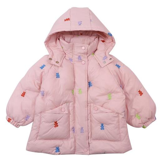 女童小熊刺绣棉衣冬装洋气外套宝宝中长款大衣儿童童装潮 商品图4