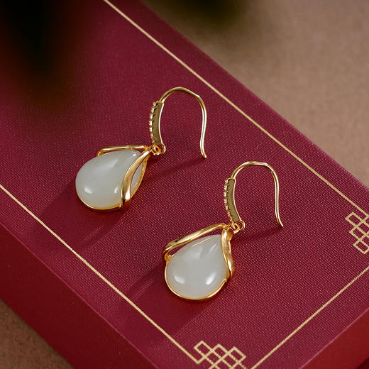 子佩集S925银【烟雨投怀】耳环【EG01457】和田玉镀金2401 商品图1