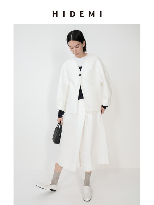HIDEMI简约无领嵌条拼接弧形袖廓形感西装外套 商品图6