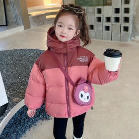 韩国儿童装女童冬装拼色羽绒服送包包保暖不透风外套大衣