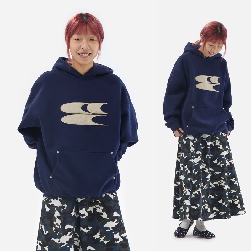 复古百搭蓝蓝毛呢叠叠立体经典3clogo加绒卫衣男女同款国潮