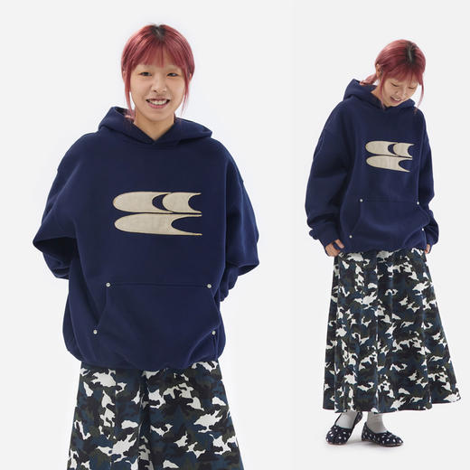 复古百搭蓝蓝毛呢叠叠立体经典3clogo加绒卫衣男女同款国潮 商品图0