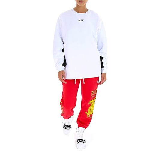 GCDS 女士字母徽标刺绣棉质长袖卫衣 白色 AFW19M020008 BIANCO 商品图2