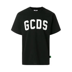 GCDS 男士字母徽标印花棉质圆领短袖T恤 黑色 ASS18M020067 NERO
