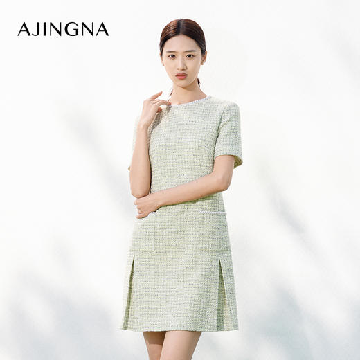 【商场同款】阿菁娜2024春夏新款圆领直筒宽松显瘦小香风连衣裙A29C112016 商品图0