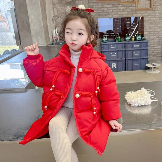 女童国风盘扣年服棉衣冬装洋气外套宝宝中长款大衣儿童童装潮 商品图1