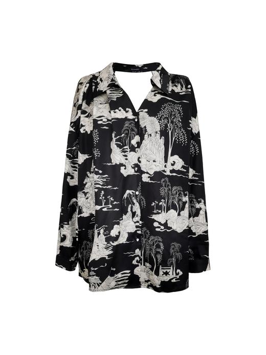 黑色洛神赋手绘印花露背衬衣 商品图0