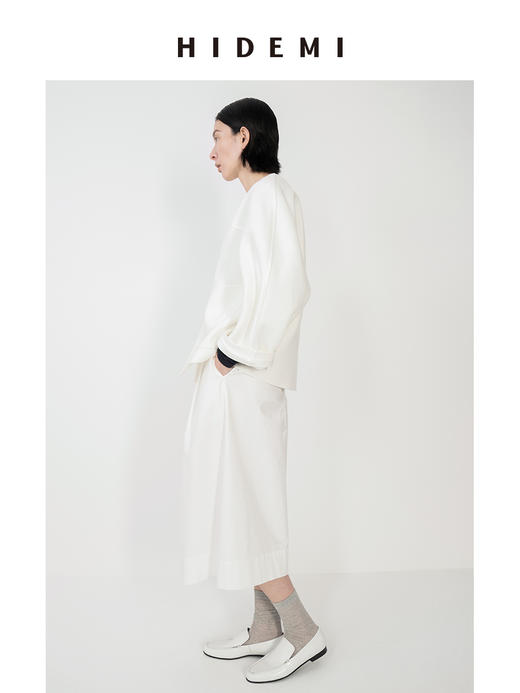 HIDEMI简约无领嵌条拼接弧形袖廓形感西装外套 商品图11