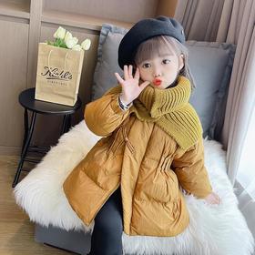 中国风儿童装女童冬装毛线可拆卸帽子羽绒服不透风外套洋气潮