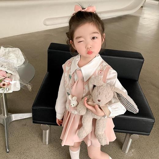 女童毛衣马甲衬衣三件套2024春季新款韩版套装洋气童装潮 商品图1