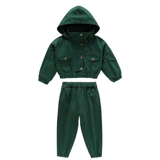 男女童纯色连帽工装套装2024春季新款韩版两件套洋气童装 商品图4