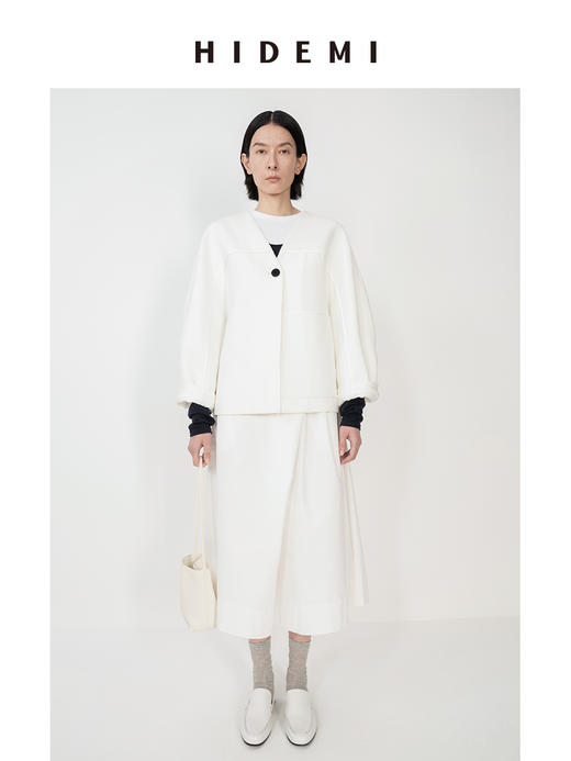 HIDEMI简约无领嵌条拼接弧形袖廓形感西装外套 商品图4