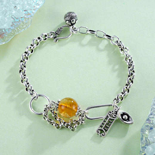子佩集S925银串珠复古手链【TSB0001-25】黄水晶手链算盘元宝2402 商品图0