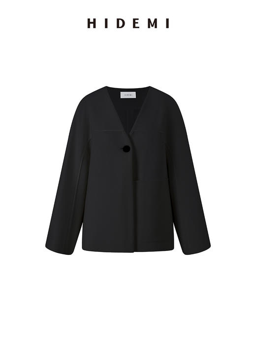 HIDEMI简约无领嵌条拼接弧形袖廓形感西装外套 商品图14