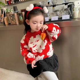 女童冬季卡通圆领毛衣2023新款宝宝韩版洋气打底衫童装潮