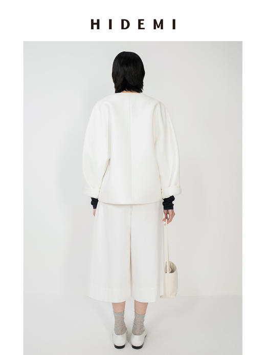HIDEMI简约无领嵌条拼接弧形袖廓形感西装外套 商品图12