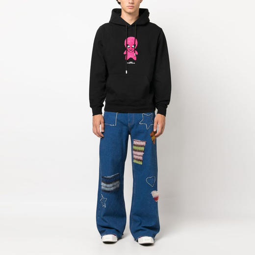 GCDS 男士外星人徽标连帽长袖卫衣 黑色 FW23M10019102 商品图3