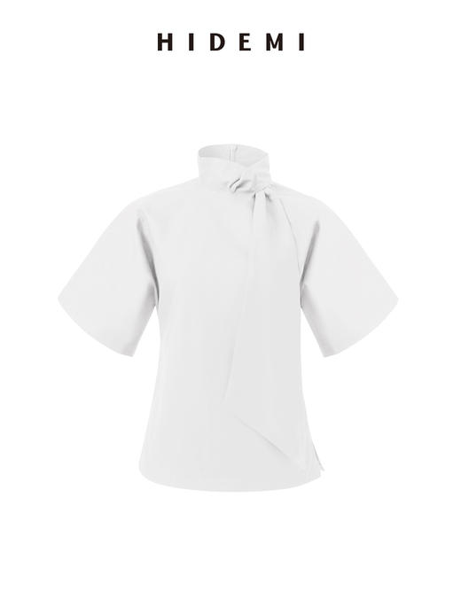 HIDEMI设计感立体廓形飘带领套装 短袖上衣/弯刀裤 商品图10