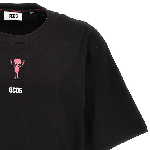 GCDS 男士外星人徽标贴花棉质短袖T恤 黑色 FW23M13067302 商品图2