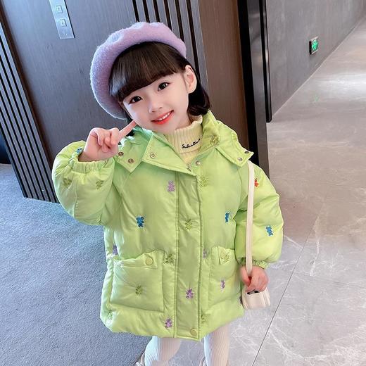 女童小熊刺绣棉衣冬装洋气外套宝宝中长款大衣儿童童装潮 商品图1