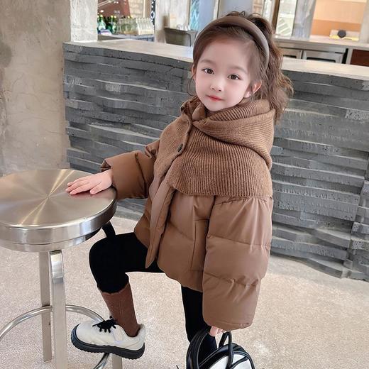 韩国儿童装女童冬装毛线可拆卸帽子羽绒服不透风外套洋气童装 商品图1