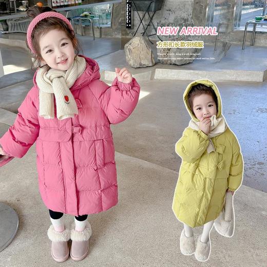 韩国儿童装女童冬装中长款纯色羽绒服保暖不透风外套大衣 商品图2