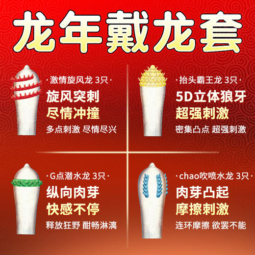 倍力乐龙年龙套 刺套 四小龙情趣带刺G凸点异性水晶狼牙超薄避孕套男用大颗粒 商品图2