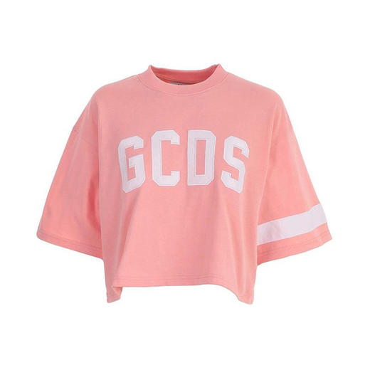 GCDS 女士字母徽标印花棉质圆领短袖T恤 粉色 ACC94W020080 PINK 商品图0