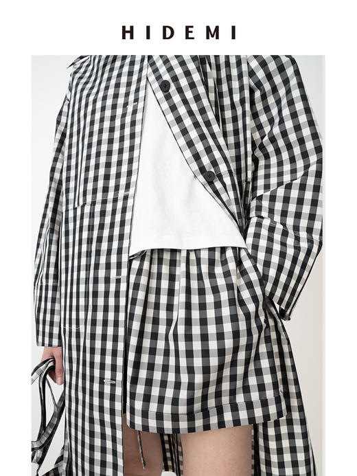HIDEMI黑白格纹极简设计感长款风衣套装 商品图4