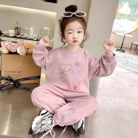 女童卡通圆领套装2024春季新款韩版两件套洋气网红童装潮