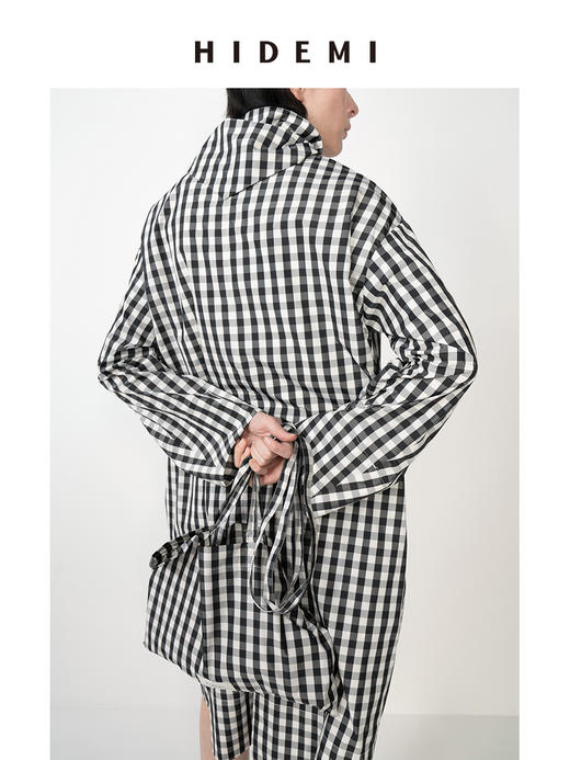HIDEMI黑白格纹极简设计感长款风衣套装 商品图8