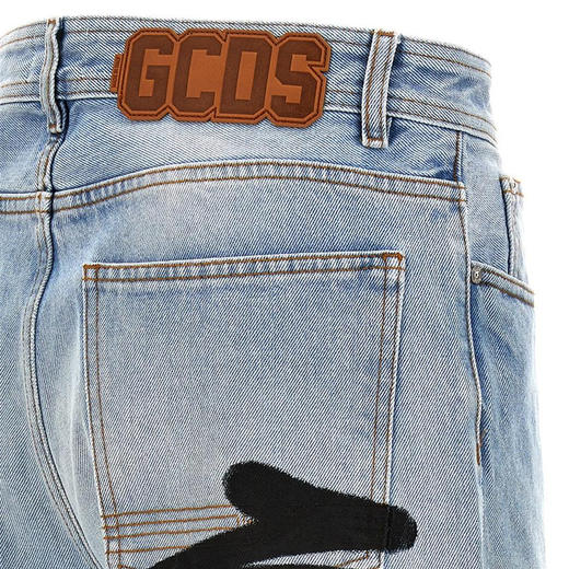 GCDS 男士涂鸦徽标印花米棉质休闲牛仔裤 蓝色 FW23M35000155 商品图3