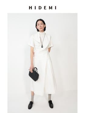 HIDEMI设计感立体廓形飘带领套装 短袖上衣/弯刀裤