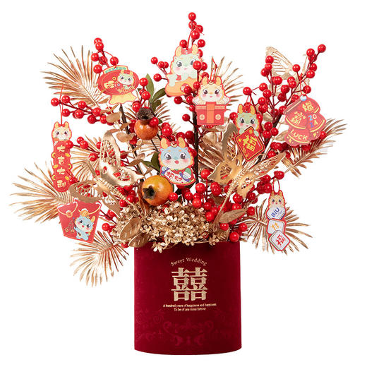 2025新年红果发财【果福桶摆件 年宵花仿真花束套装】喜庆乔迁 新房摆件 商品图3
