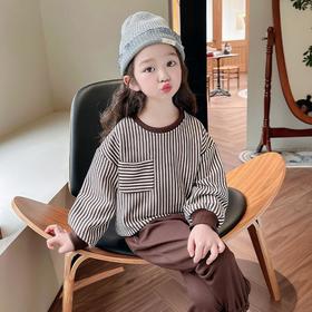 男女童贴袋竖条套装2024春季新款韩版两件套洋气休闲童装