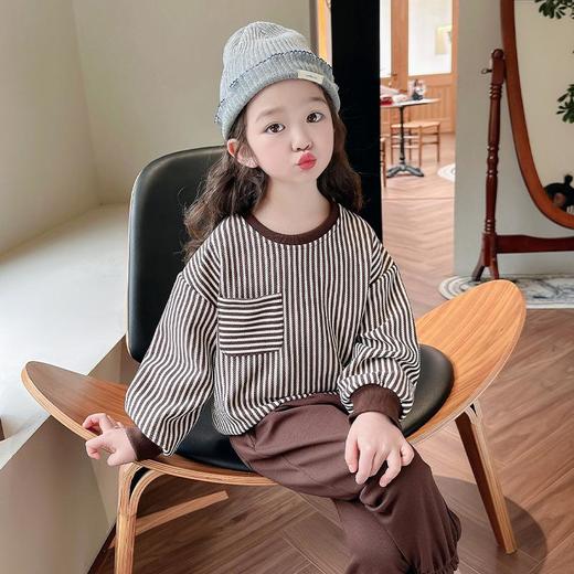 男女童贴袋竖条套装2024春季新款韩版两件套洋气休闲童装 商品图0