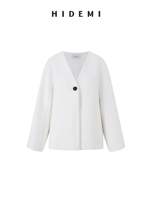 HIDEMI简约无领嵌条拼接弧形袖廓形感西装外套 商品图13