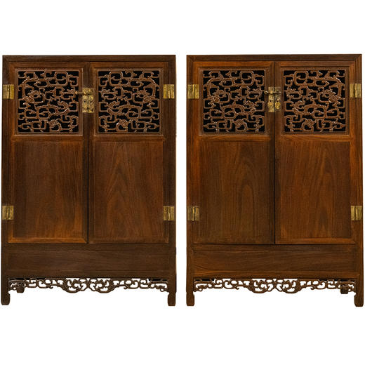 二十世纪 红木透雕螭龙纹方角柜（一对） 商品图5