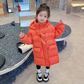 韩国儿童装女童冬装羊角扣纯色羽绒服保暖不透风外套大衣