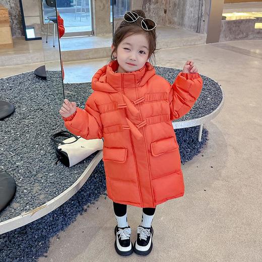 韩国儿童装女童冬装羊角扣纯色羽绒服保暖不透风外套大衣 商品图0