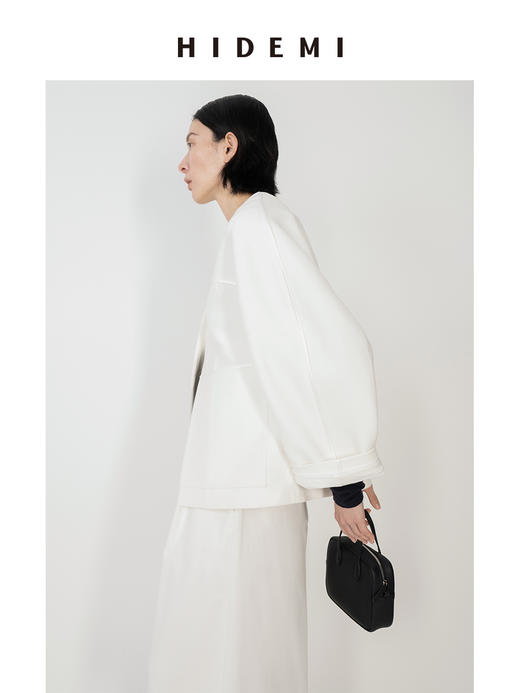 HIDEMI简约无领嵌条拼接弧形袖廓形感西装外套 商品图9