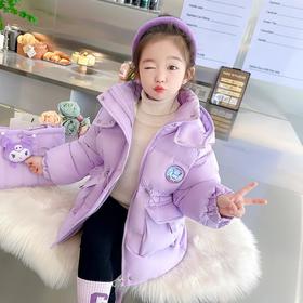 女童连帽卡通棉衣冬装洋气外套宝宝大衣儿童包包棉袄童装
