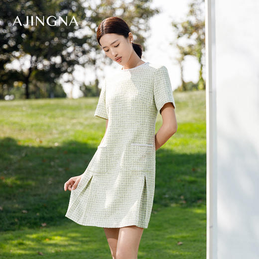 【商场同款】阿菁娜2024春夏新款圆领直筒宽松显瘦小香风连衣裙A29C112016 商品图1